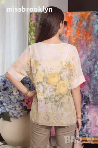 Туника “Sunny Floral Charm” – ефирна туника с жълти рози арт.5099, снимка 3 - Туники - 55671143