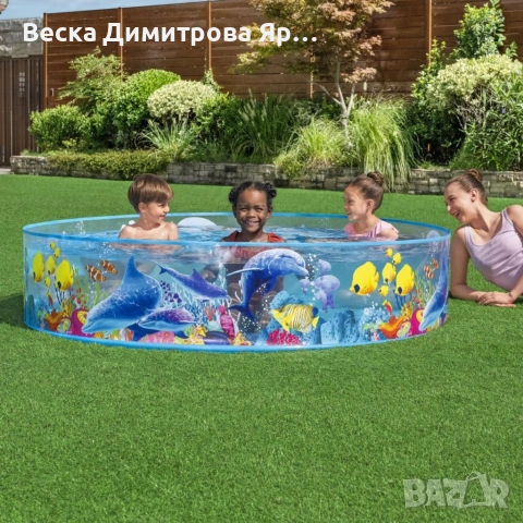 Детски басейн с твърди стени и морски дизайн с делфини, 183 x 38 см, снимка 5 - Басейни и аксесоари - 54933721