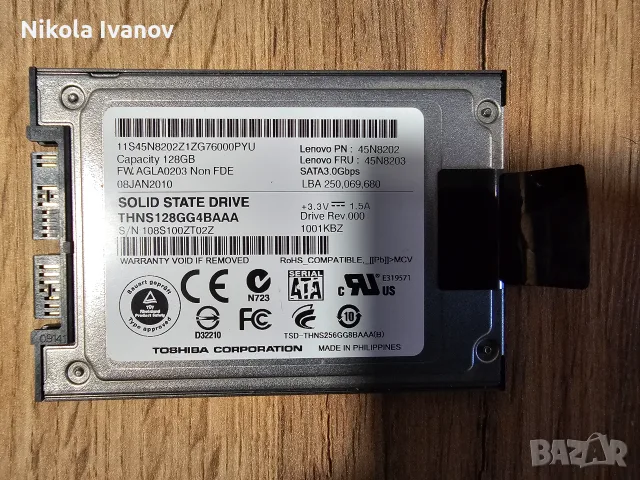 1.8" uSATA Micro SSD 128GB Toshiba THNS128GG4BAAA за Lenovo ThinkPad / HP EliteBook / Dell, снимка 4 - Твърди дискове - 55564444