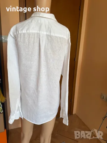 Снежнобяла мъжка ленена риза UNIQLO, размер S, снимка 4 - Ризи - 55559398