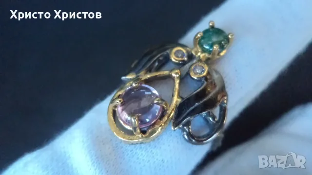 Сребърен 925 проба комплект с натурални сапфири и авантюрини, снимка 3 - Бижутерийни комплекти - 55671959