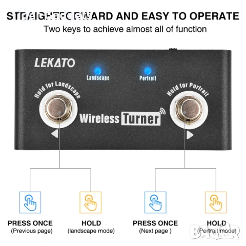 LEKATO Wireless Page Turner Pedal – безжичен foot controller за таблети, iPad и музиканти, снимка 6 - Други - 54554783