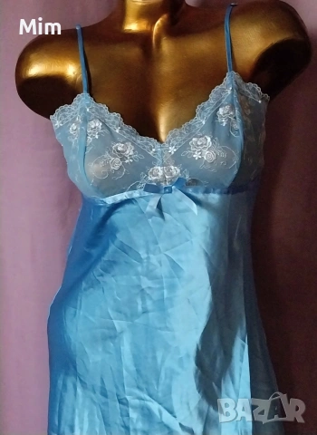 S/M Синя сатенена нощница , снимка 4 - Нощници - 55227888