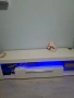 Модерен ТВ шкаф в бял гланц с LED осветление и стъклен рафт - КАТО НОВ!!!, снимка 3