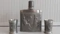 Джобна манерка и чаши за ракия от калай  Antik*Vintage #51, снимка 1