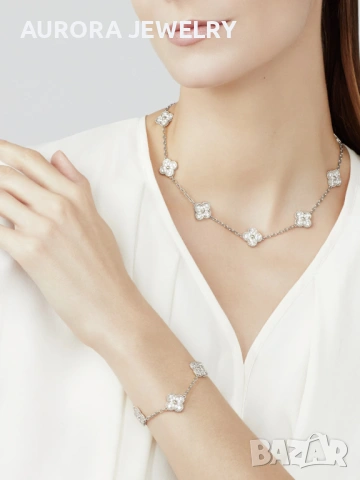 Van Cleef & Arpels VCA 5 Motifs Silver Diamonds Vintage Alhambra Дамска Гривна, снимка 9 - Гривни - 54423350