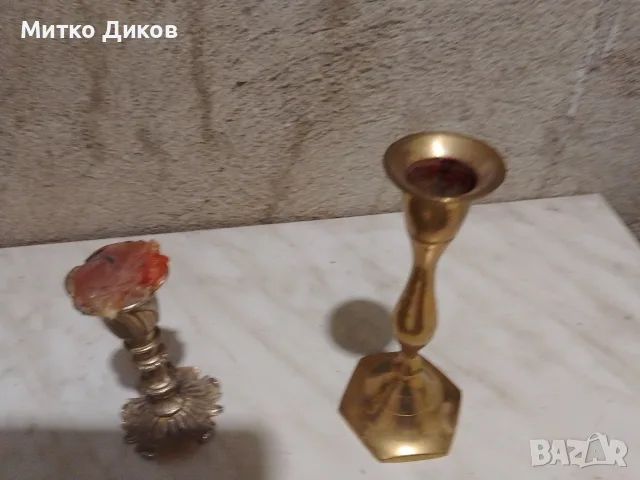 месингови свещници 2 броя Н- 22см и 14 см, снимка 2 - Декорация за дома - 55422235