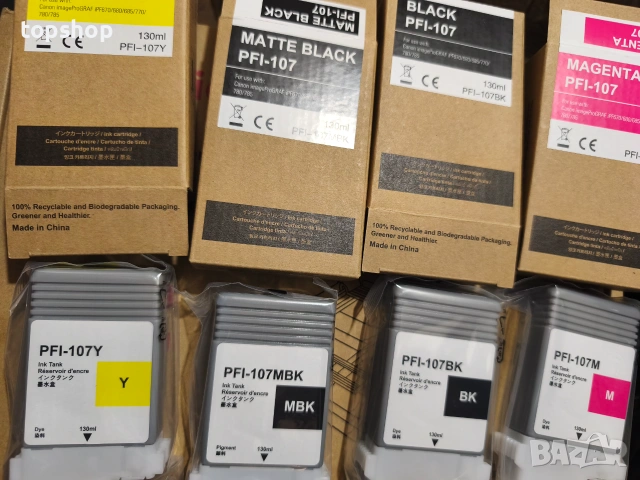Чисто нови запечатани комплект мастилници Canon PFI-107 (130ml) за плотери imagePROGRAF  , снимка 8 - Консумативи за принтери - 55092454