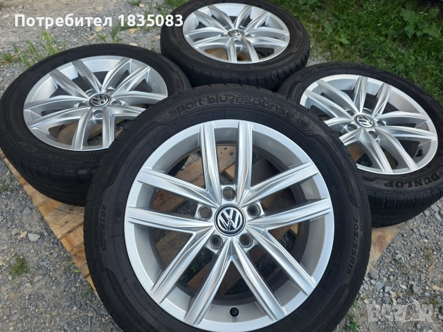 Лети джанти 16ки 5х112 VW + летни гуми 205/55/16 Dunlop