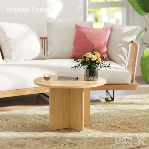 Кръгла масичка за кафе HOMCOM, бамбукова холна маса, снимка 4 - Маси - 54900477
