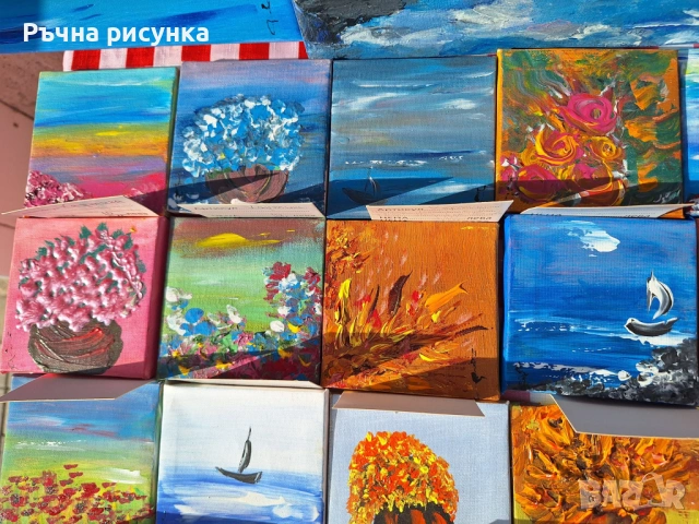 Малки рисувани картини с природа и море със статив , снимка 4 - Декорация за дома - 44423656