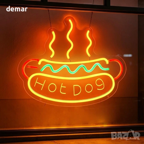 LED неонова табела „Hot Dog“ с USB, димер и окачване за стена/заведение 40×33 см, снимка 4 - Лед осветление - 54924751