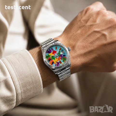Автоматичен часовник 39mm Automatic Watch Jigsaw Puzzle Dial Sky Blue пъзел небесено син, снимка 6 - Мъжки - 54782230