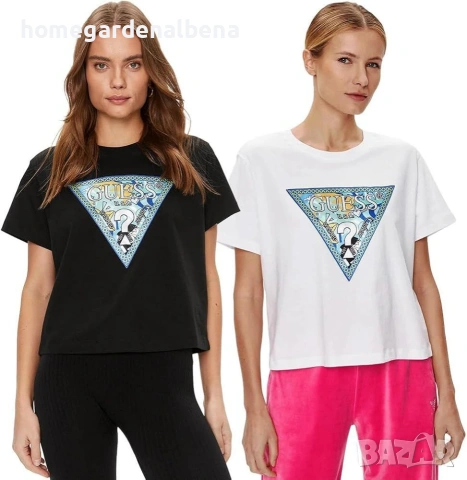 Дамска тениска Памук с голямо лого Триъгълник Бяло Черно M-L 