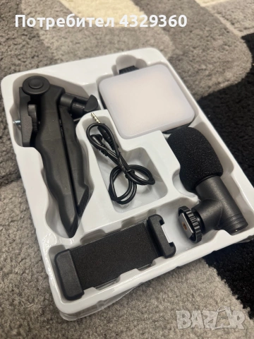 Универсален Vlogging Kit за смартфон – микрофон, LED лампа и държач, снимка 2 - Друга електроника - 55226346