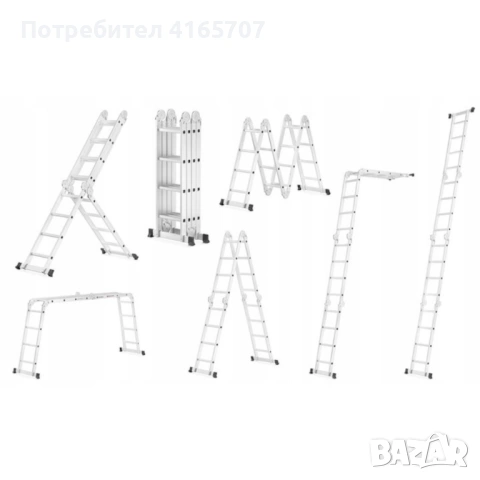 Мултифункционална шарнирна алуминиева стълба 4x3 (3.6 м) – 7 позиции, до 150кг, KP 43 DP, снимка 7 - Други инструменти - 54470497