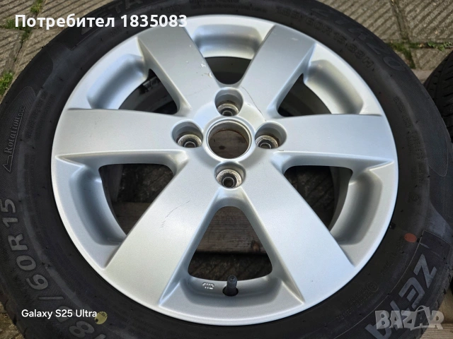 Лети джанти 15ки 4х100 Suzuki + летни гуми 185/60/15, снимка 4 - Гуми и джанти - 54421183