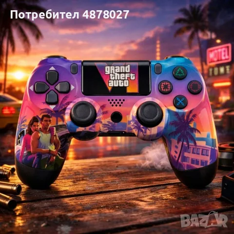 Безжичен джойстик за PS4 с тъчпад, вибрация и LED осветление – FC25 / GTA дизайн, снимка 4 - Джойстици и геймпадове - 55659941