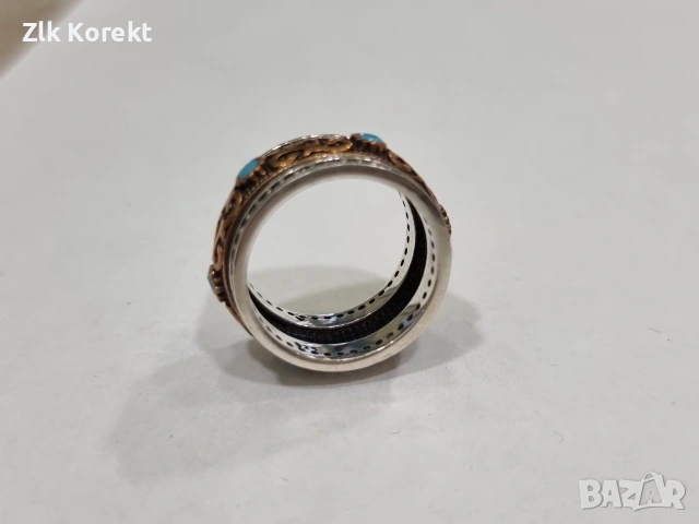 Сребърен пръстен с тюркоаз, снимка 6 - Пръстени - 55104421