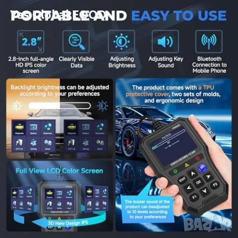 Bluetooth OBD2 диагностика с дисплей и тест батерия, снимка 5 - Друга електроника - 53983593