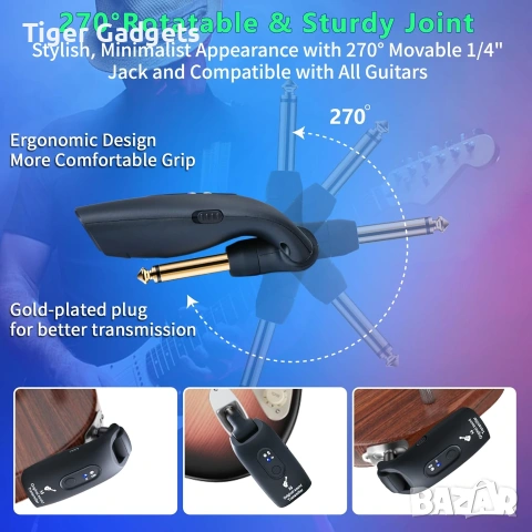 A9 Wireless Guitar System 2.4GHz – Безжична система за китара, бас и музикални инструменти (2TX + 1R, снимка 5 - Китари - 54958238