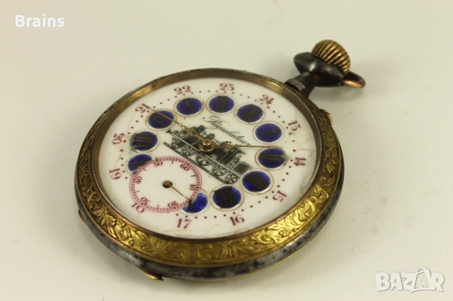 1900's REGULATEUR С Локомотив 68мм Джобен Часовник Син Емайл, снимка 10 - Антикварни и старинни предмети - 54942346
