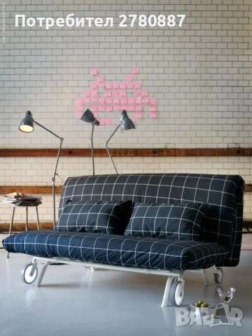Разтегателен диван IKEA PS с Матрак Murbo и оригинален калъф Rute в черно / бяло 