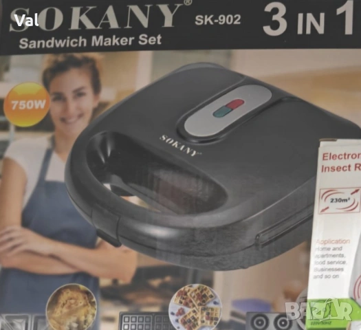 Тостер сандвич 750W,незалепващи и подвижни плочи,LED индикатор SOKANY SK-902, снимка 9 - Тостери - 54733162