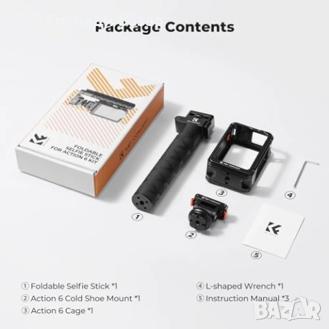 Нов комплект за снимки влог K&F селфи стик 92.5см за Osmo Action 6 с cage и адаптер, снимка 8 - Чанти, стативи, аксесоари - 54209261