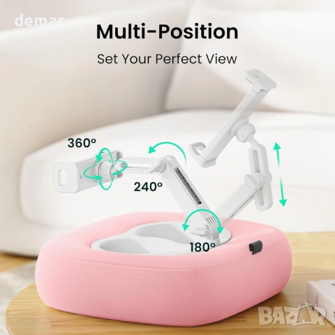 Поставка за таблет/телефон с възглавница, 2 купи, регулируема на 360°, 4.7''-13'', розова, снимка 4 - Селфи стикове, аксесоари - 54048679