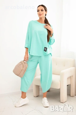 Дамски комплект от две части памучен суичър + панталон, 13цвята , снимка 3 - Комплекти - 46860411