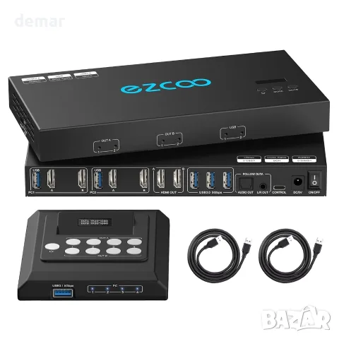 4K@60Hz HDMI KVM превключвател 4*USB 3.0 - 2 монитора и 2 компютъра, EDID емулация