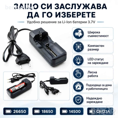 Универсално зарядно за батерии 18650 26650 16340 и 14500 с LED индикатор, снимка 5 - Други инструменти - 29157897