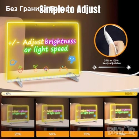 Нова LED дъска за писане с 3 светлинни ефекта за съобщения рисуване кафе офис детска стая, снимка 5 - Други - 54571995