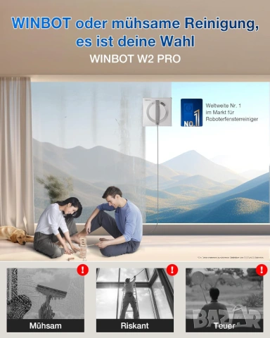Робот за почистване на прозорци ECOVACS WINBOT W2 PRO с 3 дюзи и App Control - НОВ, снимка 4 - Прахосмукачки - 54934422