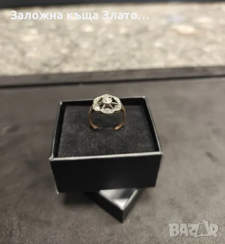 Античен златен пръстен във формата на розетка със сертифицирани диаманти, снимка 2 - Пръстени - 55599350