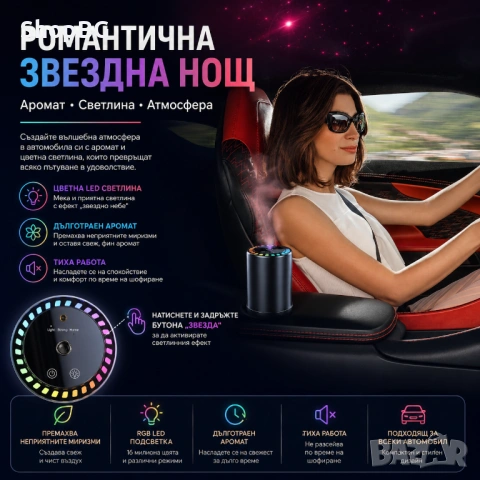 Автомобилен ароматизатор-дифузер с LED осветление и звезден ефект , снимка 4 - Аксесоари и консумативи - 54912977