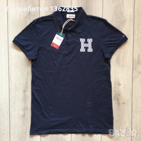 НОВА оригинална тъмно синя памучна поло тениска с яка TOMMY HILFIGER JEANS размер L от САЩ