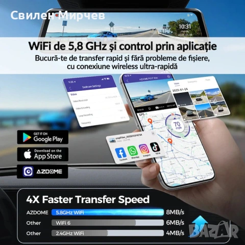 Видеорегистратор AZDOME PG17 4K+FHD, WiFi 6, GPS, снимка 3 - Аксесоари и консумативи - 55098697