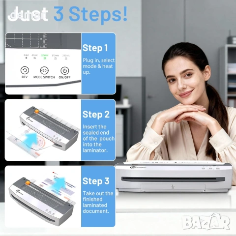 4-ролков ламинатор A3, 11 в 1 студено и термично ламинираща машина, снимка 7 - Принтери, копири, скенери - 54014327