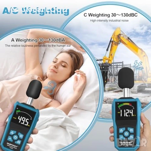 DURFICST шумомер 30-130dB с цветен LCD дисплей, снимка 4 - Друга електроника - 54944396