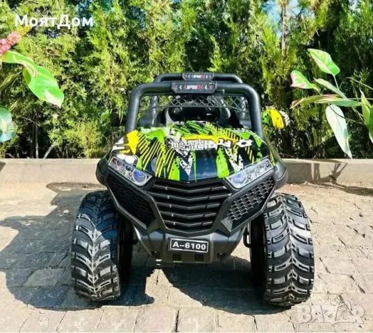 Детско електрическо бъги 4×4 с дистанционно, LED, USB и MP3 – 4 мотора, зелено, снимка 2 - Коли, камиони, мотори, писти - 55530596