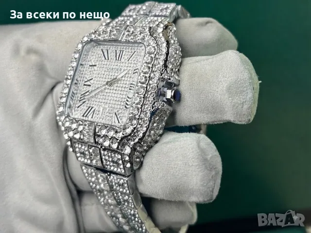 Cartier Santos Iced Мъжки Часовник С Диаманти И Дата Код Chronolux54, снимка 5 - Мъжки - 55649079