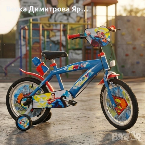 Детски велосипед Superman 16” – С помощни колела, спирачки и регулируема седалка, снимка 2 - Велосипеди - 54596053