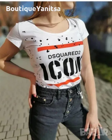 Унисекс тениска DSQUARED2 ICON | Бяла | Мъжка и дамска, снимка 3 - Тениски - 55528263