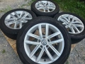 Лети джанти 16ки 5х112 VW + летни гуми 205/55/16 Dunlop, снимка 1