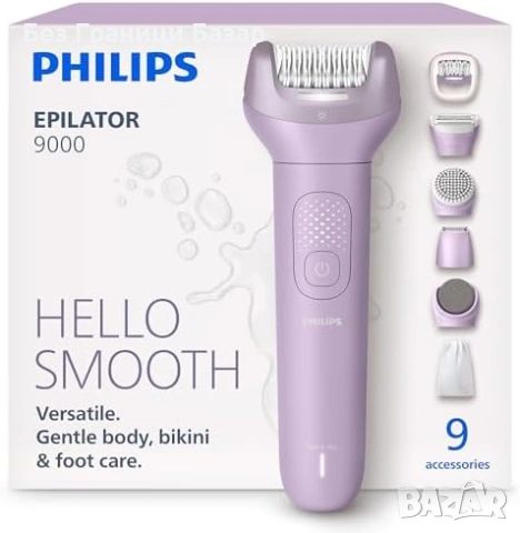 Нов BRE728/00 Philips Series 9000 безжичен епилатор мокро сухо 9 приставки педикюрна пила аксесоари