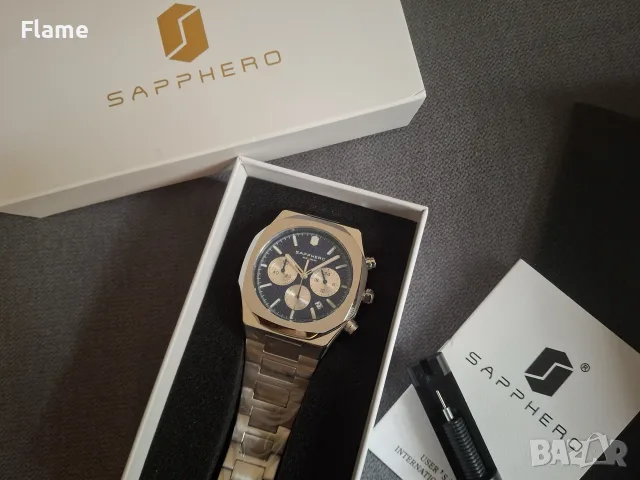 Мъжки спортно-елегантен хронограф SAPPHERO – Вафлен циферблат, 100M Водоустойчивост
, снимка 6 - Луксозни - 55673121