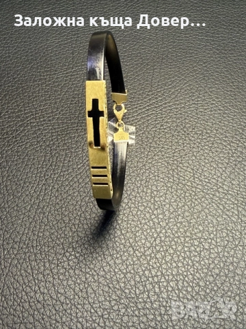 Силиконова гривна със златен кръст 585 14 карата zlatna grivna krast gold, снимка 4 - Гривни - 55149234