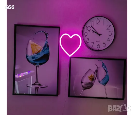 Светеща LED неонова декорация, сърце, Стенен монтаж, 21x20 см, Червена светлина , снимка 3 - Друга електроника - 55440436